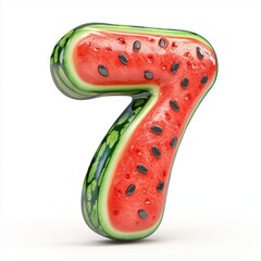 Number 7 with a juicy watermelon texture, isolated on a pure white background
