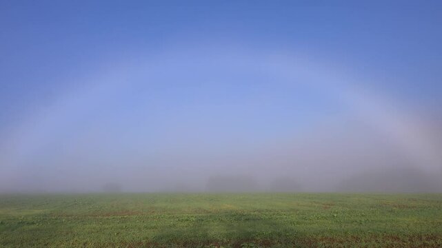 Nebelbogen, Nebel, Feld, Himmel, Sp&auml;tsommer, M&ouml;nchberg, Miltenberg, Spessart, Bayern, Deutschland, Europa