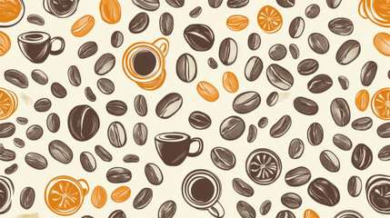 Fototapeta premium Coffee plantation vector beans production and transportation cafe coffee-bean espresso seamless pattern background illustration.