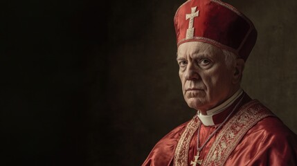 A person dressed in a bright red hat and robe, possibly for a costume or ceremony