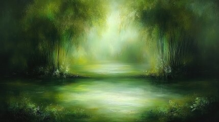 Misty Forest Path by a Stream