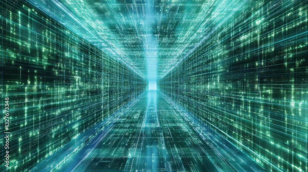 Poster blue green digital background features abstract tech concepts ai data connected lines futuristic cyb