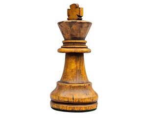 A wooden king chess piece standing upright against a white background