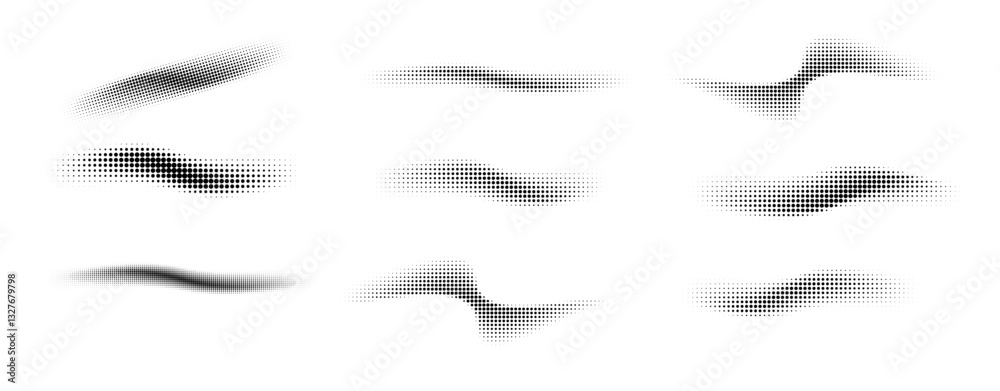 Wall mural dotted halftone waves. abstract shapes, wave effect dotted gradient. halftone graphic dots waves. wa