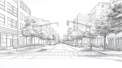 Street road, city without traffic landscape vector illustration. Crossroads with crosswalk, urban highway.