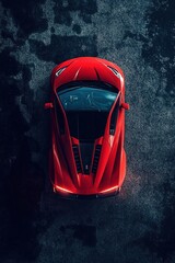 Fototapeta premium A sports car on a dark background, top view, suitable for a mobile wallpaper, with a minimalistic