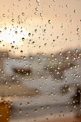 Window glass with drops during rain