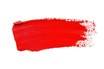 Red oil paint brush stroke on a white background