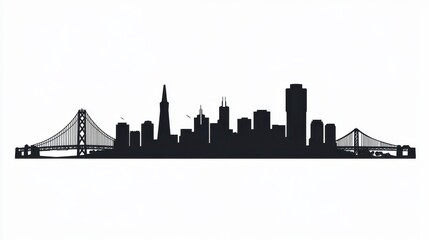 Naklejka premium Minimalist san francisco skyline silhouette with iconic bridges on white background, travel and city themes. Minimalist Silhouette. Illustration