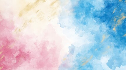 Fototapeta premium Watercolor art background vector. Wallpaper design with paint brush and gold line art. Earth tone blue, pink, ivory, beige watercolor Illustration for prints, wall art, cover and invitation cards.