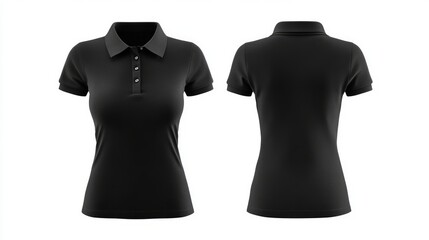 Black polo shirts mockup front and back used as design template, isolated on white background with clipping path.