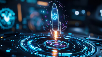 Futuristic Holographic Rocket Displaying Countdown for Progress