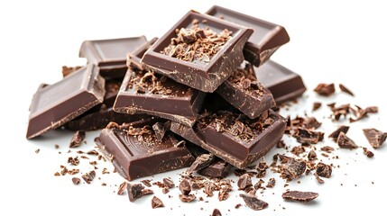Dark Chocolate Pieces Isolated on White Background
