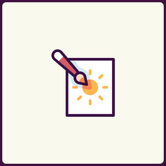 Creative painting icon depicting a bright sun on white surface square