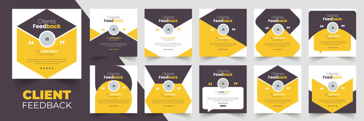Customer feedback testimonial social media post web banner template Bundle. Customer feedback review or testimonial social media post design
