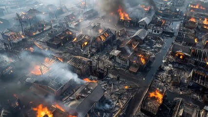 Desolate cityscape with charred ruins and smoke illustrating wildfire devastation in los angeles