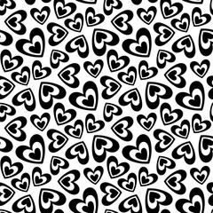 Small black hearts isolated on white background. Cute monochrome seamless pattern. Vector simple flat graphic illustration. Texture.