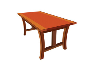 Fototapeta premium Wooden dining table illustration with curved legs, classic furniture design for interiors