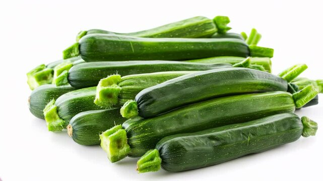 Professional studio photograph of fresh green courgettes on white background for marketing purposes