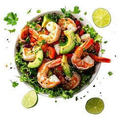 Shrimp Salad with Avocado Lettuce and Lime Fly Isolated on Transparent Background