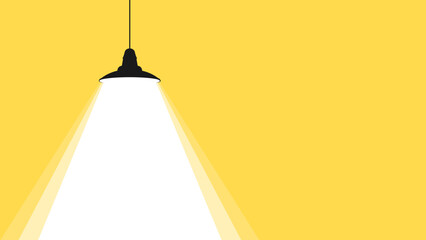 Silhouette of electric lamp with scattered rays on yellow background. Light lamp projector icon. Template for festival banner, brochure, flyer, poster with place for text. Movie time concept.