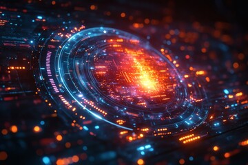 Obraz premium an abstract depiction of a technological core with vibrant lights, creating a sense of innovation and data
