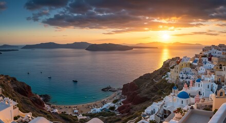 Fototapeta premium 地中海夕日 美しい島々 鮮やか色彩の風景写真