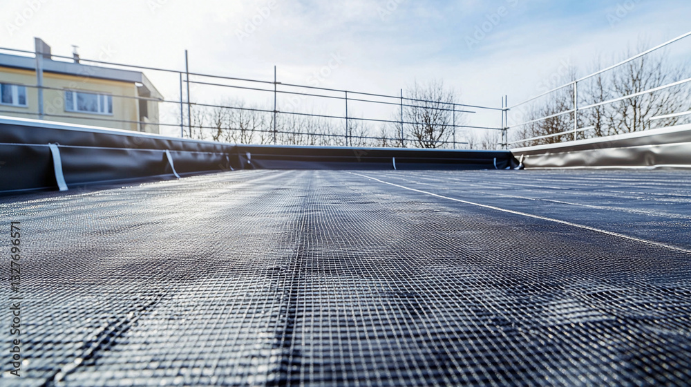 Poster Waterproofing project with plastic mesh installed on rooftop Generative AI