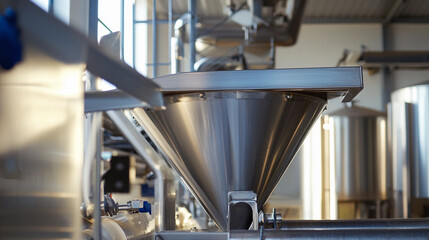 Hopper component of industrial processing machinery in operation Generative AI