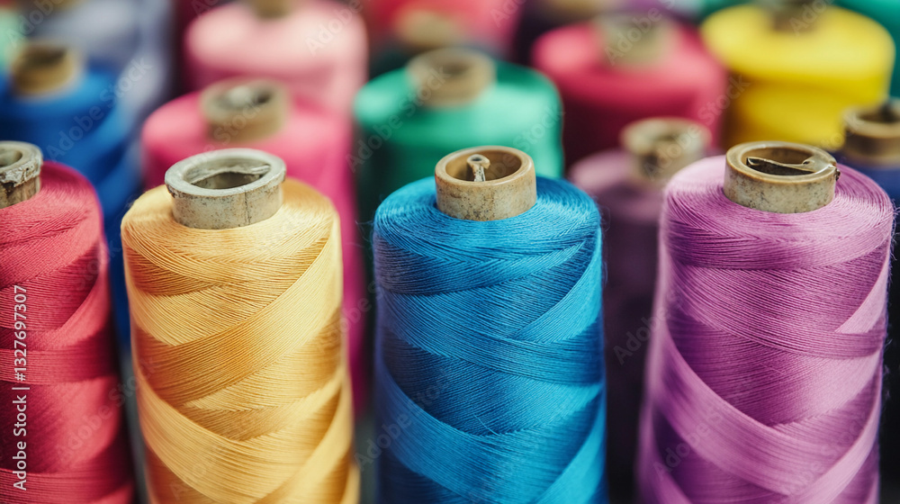 Poster Colorful spools of thread arranged in vibrant display Generative AI