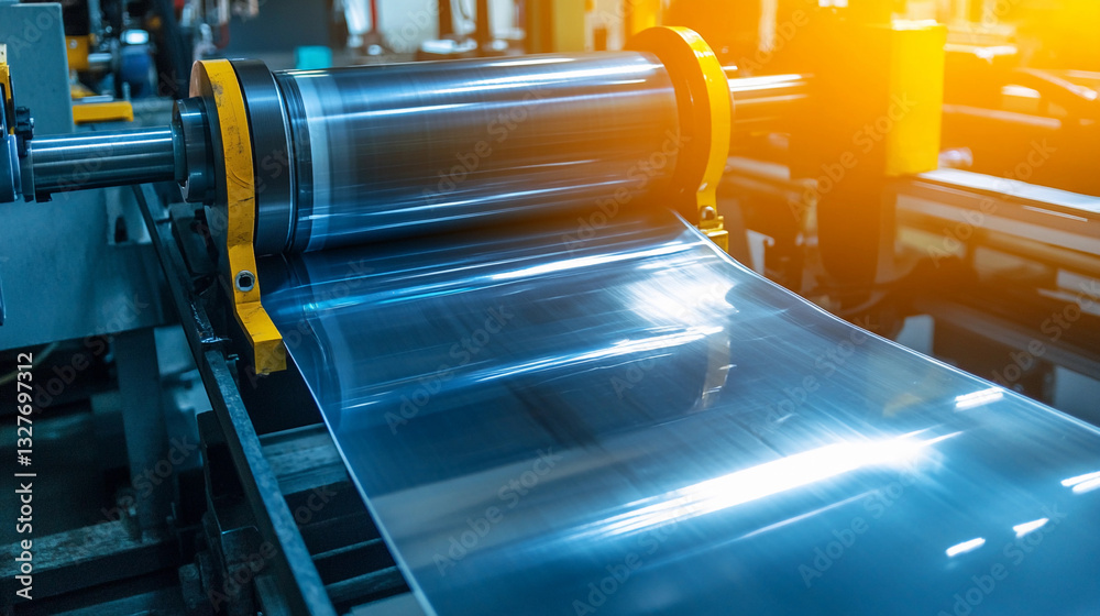 Aufkleber roll slitting machine operates with warm metal surfaces generative ai