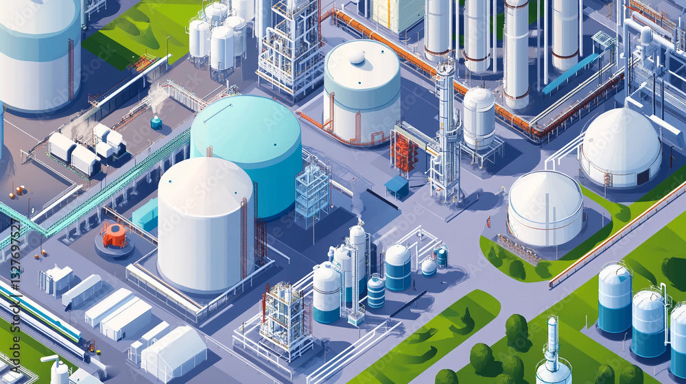 Aufkleber Detailed view of a gas processing facility in operation Generative AI