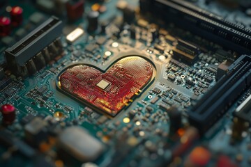 Motherboard in the shape of heart. Valentine's day concept. 