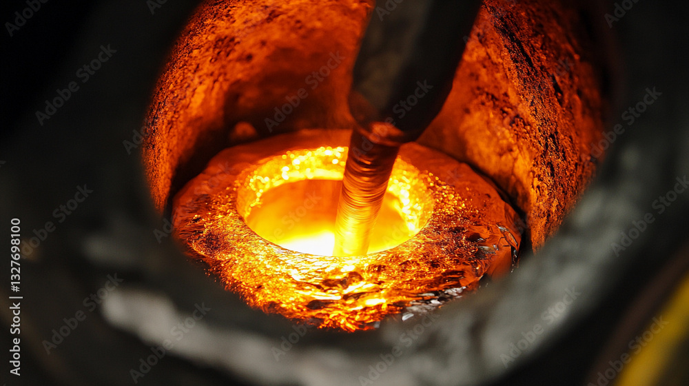 Poster metal melting process in induction furnace environment generative ai