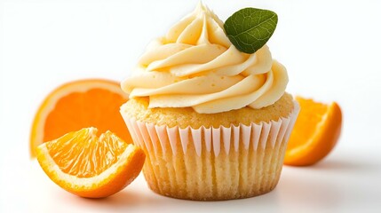 Orange cupcake isolated on white background