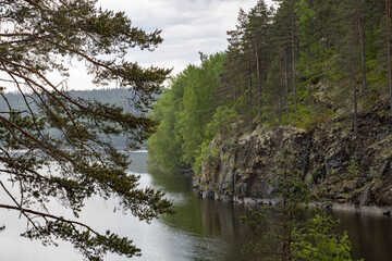 A beautiful lake with trees in the background