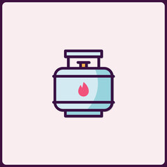 Stylized gas tank icon with a vibrant red flame symbol illustration