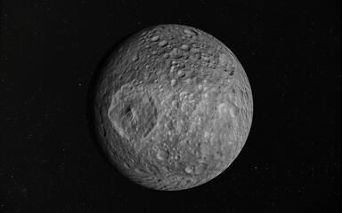 One of Saturn's natural satellites, Mimas, with stars in the background. Elements of this image furnished by NASA.