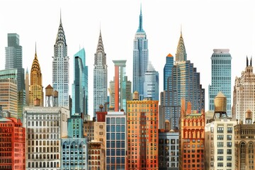 Fototapeta premium A panoramic view of New York Citys skyline, showcasing a variety of architectural styles in the late afternoon light, The diverse mix of architectural styles in New York's skyline