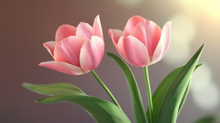 Obraz premium Elegant Pink Flowers with Soft Petals and Vibrant Green Leaves Ideal for Spring Decorations an