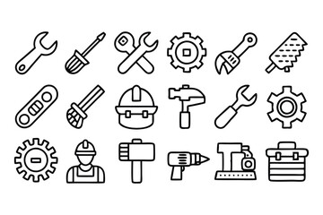 Obraz premium service, illustration, icon set, outline, signs, clothes, repairing, simple, appliance, set, black and white, brush, buttons, climate, condition, contour, control, drop, editable, expertise, factory, 