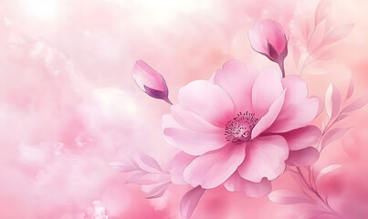 Fototapeta premium Illustration watercolor pink flower, pink pastel background