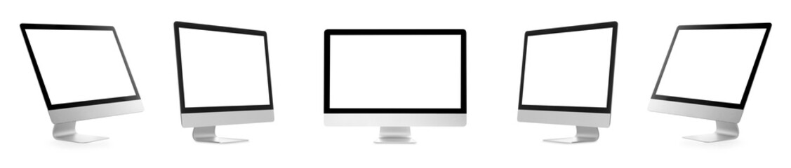 Computer monitor with blank screens isolated on white, collage