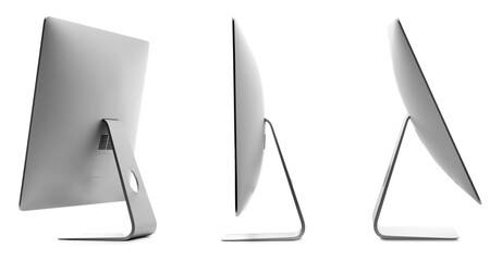 Modern computer monitor isolated on white, collage