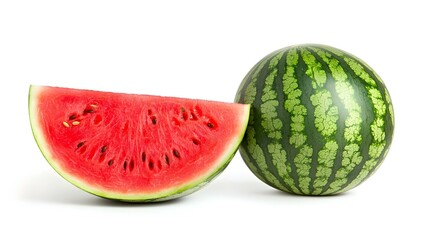 Watermelon slice and whole watermelon isolated on white background
