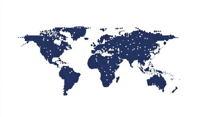 Fototapeta premium Abstract digital world map on a blue background with hexagons and cyber technology elements, global network concept Generative AI