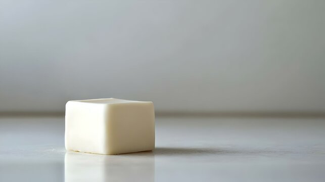 Kubus Krem Minimalis di Latar Belakang Putih