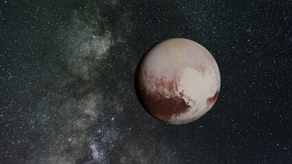 Pluto with the Milky Way in the background. Elements of this image furnished by NASA.