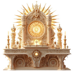 A Celestial Altar Glowing with Radiant Golden Light Isolated on Transparent Background