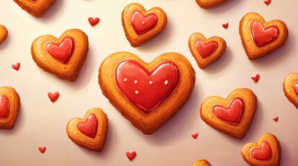 37. Heart-shaped cookies, baking together, flat design illustration